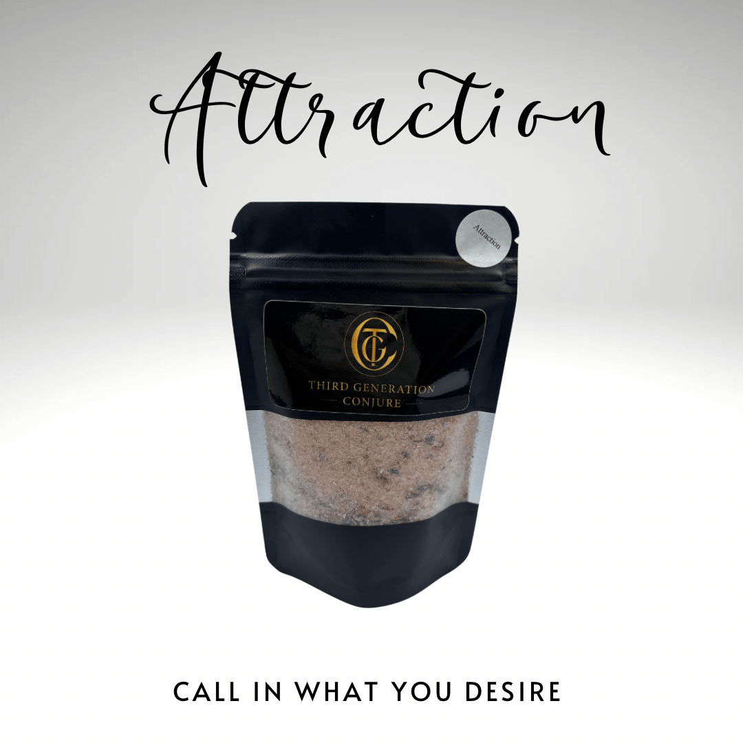Black packaging with 'Attraction' text and 'Third Generation Conjure' branding on a light gray background.