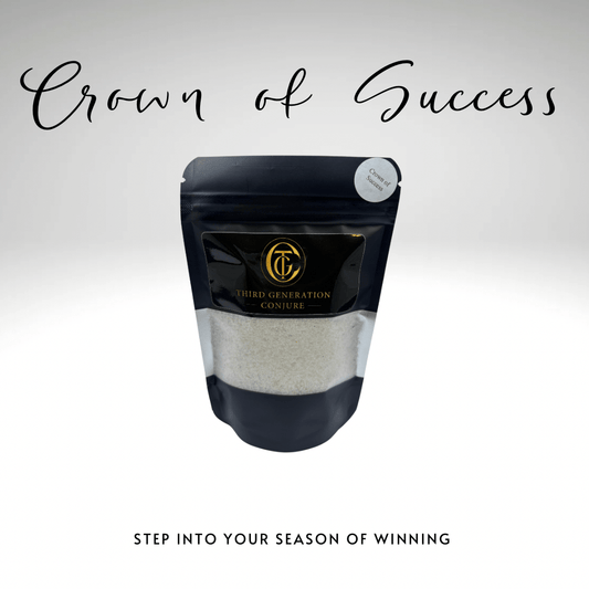 Black packaging with gold text on a white background, featuring the brand 'Crown of Success'.