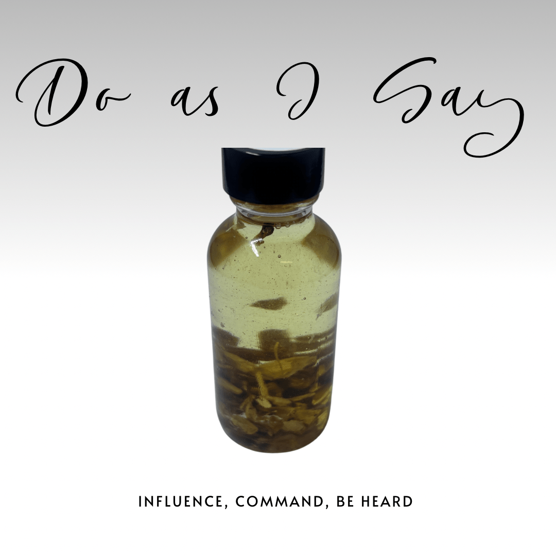 Bottle with a black cap on a white background with text 'Do as I Say'.