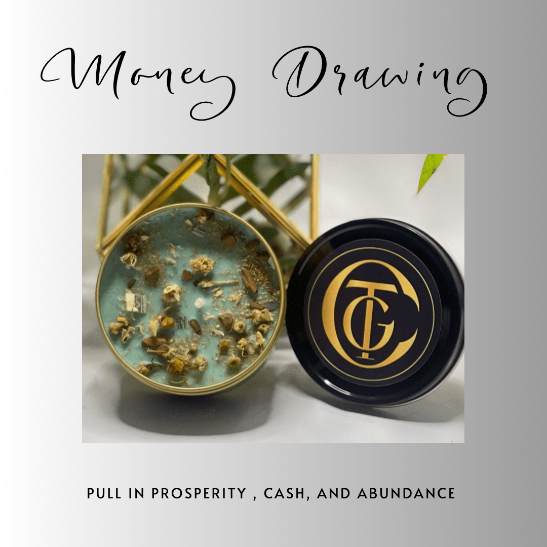 Two decorative containers with a brand logo on a white background, labeled 'Money Drawing'.