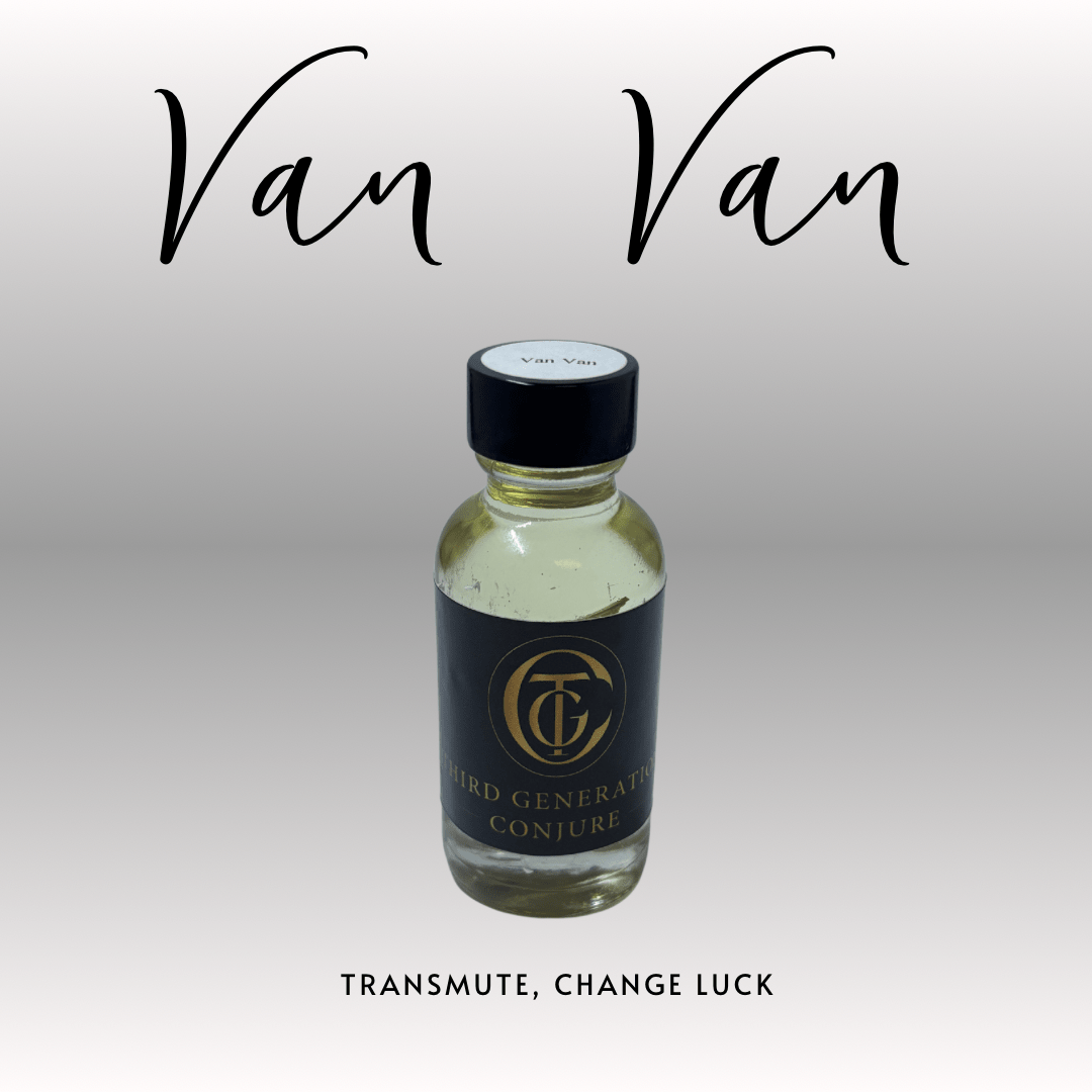 Bottle of Third Generation Conjure with Van Van branding on a light gray background