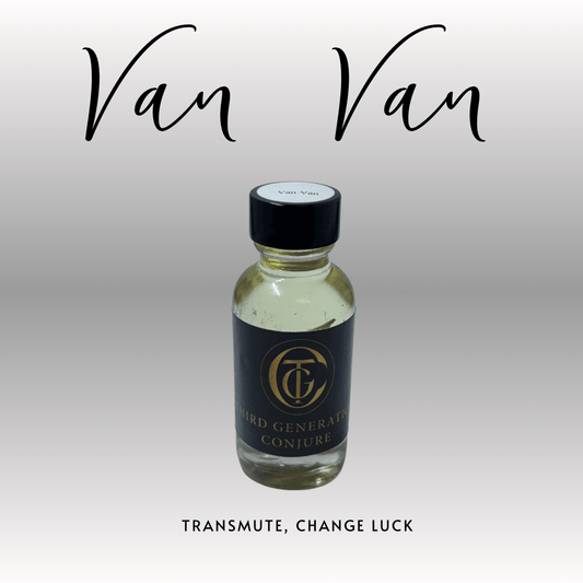 Bottle of Third Generation Conjure with Van Van branding on a light gray background