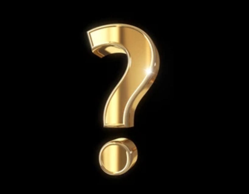 A golden question mark symbol on a black background, representing不确定性 or mystery.